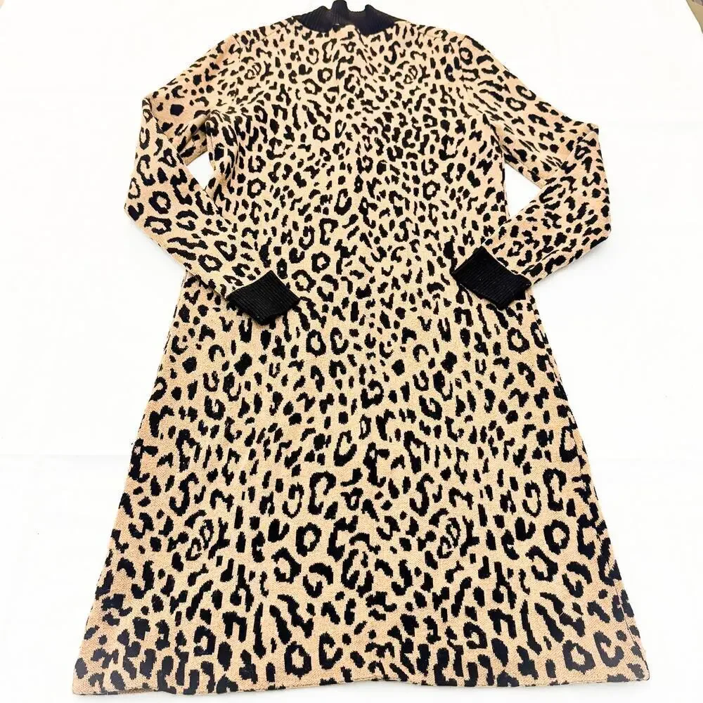 J. Crew Merino Wool Blend Leopard Print Long Sleeve Sweater Dress Size XS